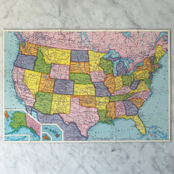 Vintage United States Map Puzzle Rand McNally 63 Pieces Diecut on State Lines - Picture 2 of 10